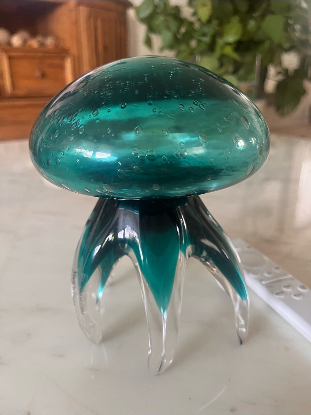 Teal Glass Squid Sculpture Decorative Paperweight